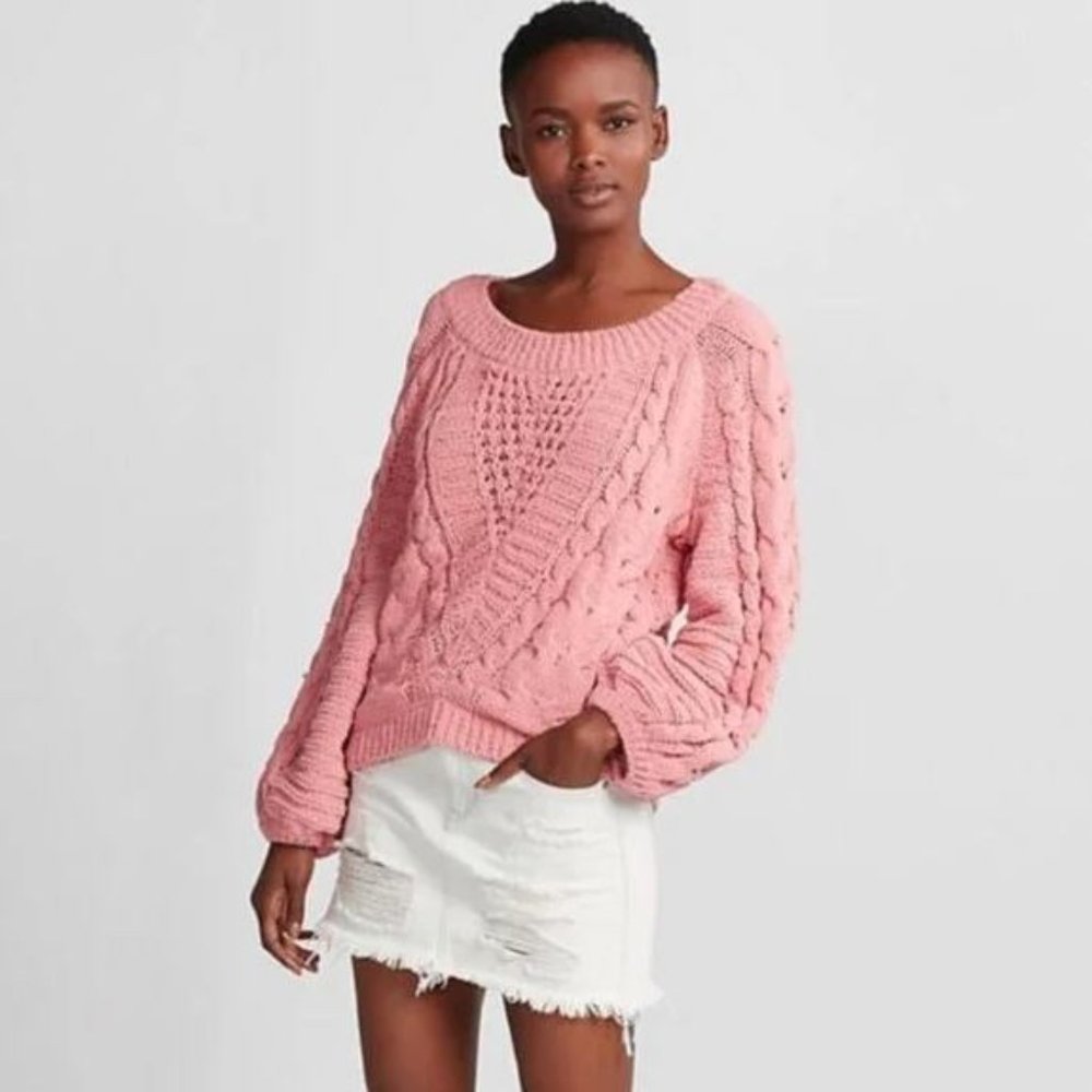 Express Sz XS Pink chenille knit oversized balloon sleeve sweater